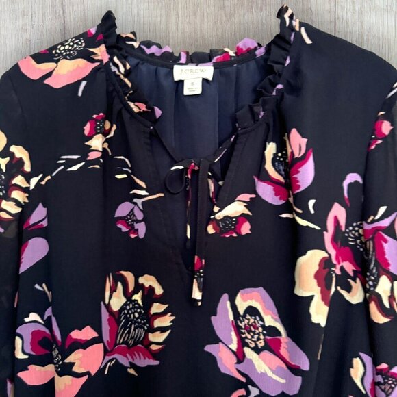 J CREW Factory Navy Blue Purple Pink Floral Print Smocked Waist Midi Dress S - Picture 2 of 6